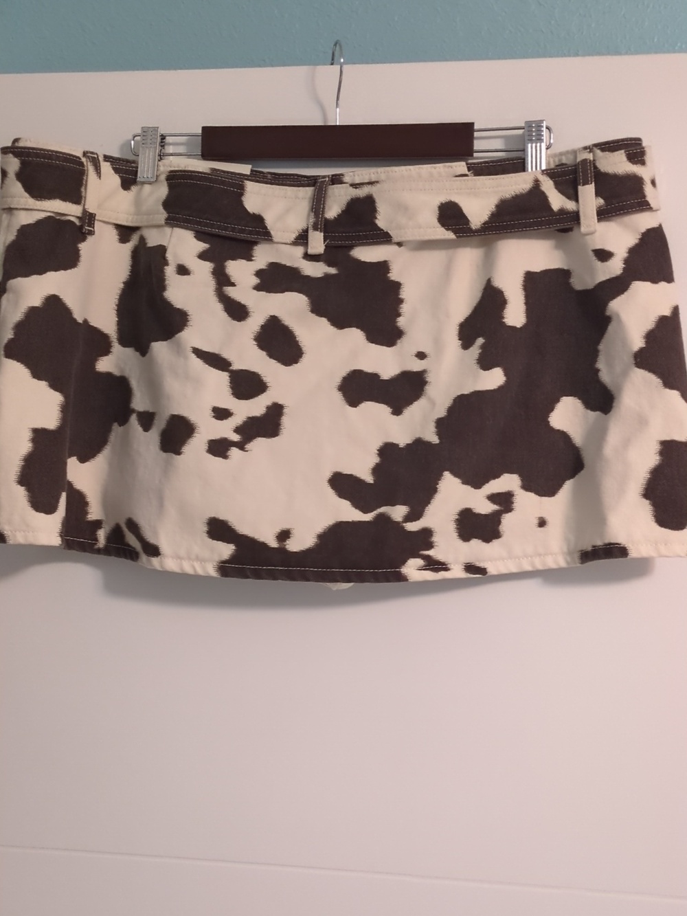 Abercrombie & Fitch Cow Or Camo Print Belted Mini Skort  Cream & Brown Sz 14 - Picture 5 of 11